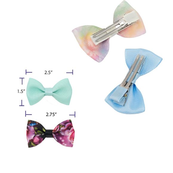 2PCs Handmade 2.5" Floral Print Hair Bows for girls or pets - Picture 13 of 15